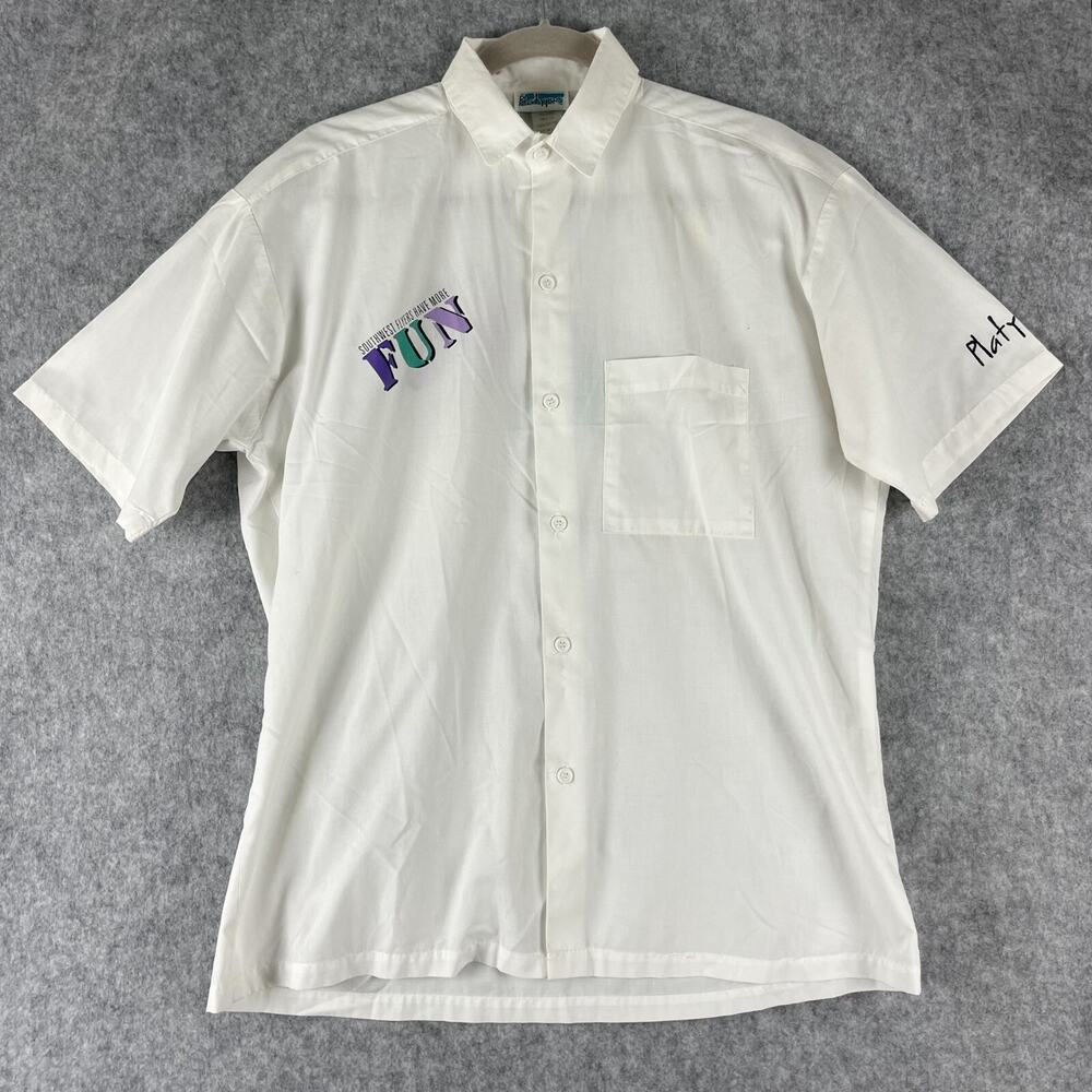 Vintage Southwest Airlines Shirt Mens Medium White Button Up USA 80s Platypus